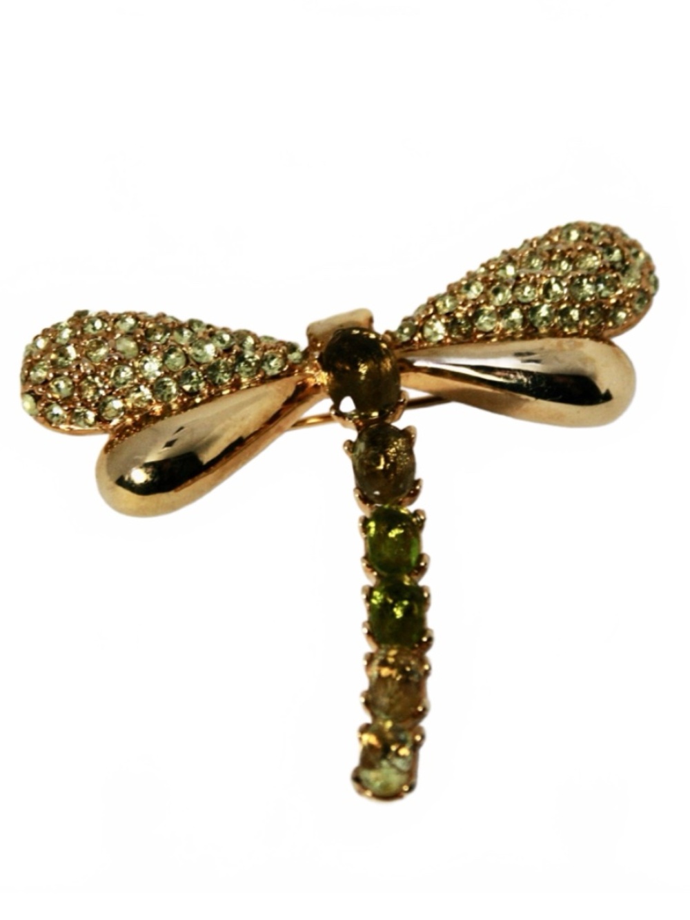 GAP Dragonfly Brooch Gold-Tone and Green Rhinestone